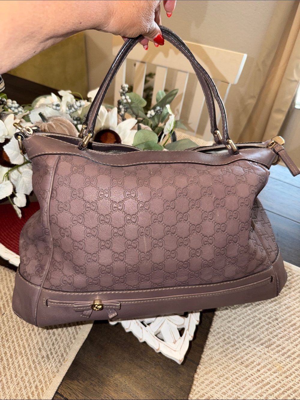 Gucci Mauve GG Monogram Leather Shoulder Bag